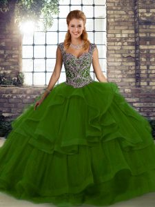 Noble Sleeveless Lace Up Floor Length Beading and Ruffles 15th Birthday Dress