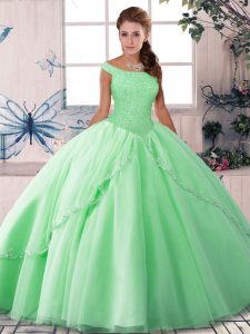 Tulle Sleeveless Sweet 16 Dresses Brush Train and Beading