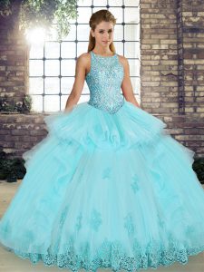 Sleeveless Lace and Embroidery and Ruffles Lace Up Quinceanera Dresses