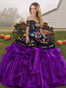 Great Floor Length Ball Gowns Sleeveless Black And Purple Ball Gown Prom Dress Lace Up