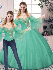 Turquoise 15 Quinceanera Dress Sweet 16 and Quinceanera with Beading Sweetheart Sleeveless Lace Up