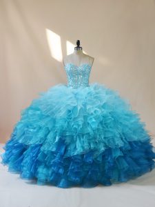 Sweetheart Sleeveless Lace Up Ball Gown Prom Dress Multi-color Organza