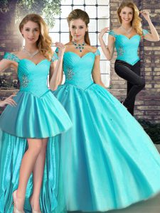 Delicate Off The Shoulder Sleeveless Tulle 15th Birthday Dress Beading Lace Up