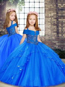 Stunning Sleeveless Lace Up Floor Length Beading Pageant Gowns For Girls