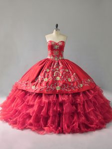 High Class Floor Length Ball Gowns Sleeveless Red Quinceanera Gown Lace Up