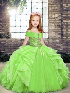 Perfect Floor Length Little Girls Pageant Gowns Organza Sleeveless Beading and Ruffles
