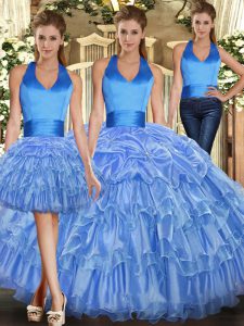 Sumptuous Baby Blue Lace Up 15 Quinceanera Dress Ruffles and Pick Ups Sleeveless Floor Length