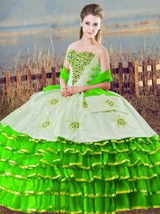 Designer Floor Length Lace Up Quinceanera Dress Green for Sweet 16 and Quinceanera with Beading and Ruffled Layers