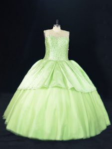 Tulle Sleeveless Floor Length Quinceanera Dresses and Beading