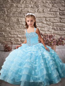 Ball Gowns Sleeveless Baby Blue Kids Pageant Dress Lace Up