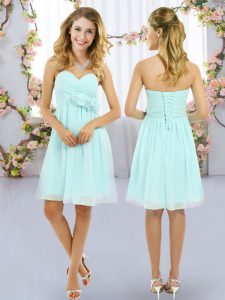 Modest Aqua Blue Sweetheart Neckline Hand Made Flower Court Dresses for Sweet 16 Sleeveless Lace Up