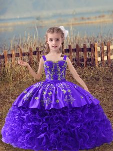 Purple Sleeveless Sweep Train Embroidery Little Girl Pageant Dress