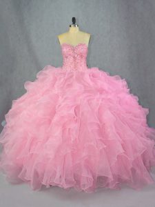 Ball Gowns 15 Quinceanera Dress Pink Sweetheart Organza Sleeveless Floor Length Lace Up