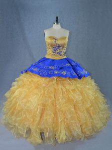 Decent Sleeveless Brush Train Embroidery and Ruffles Lace Up Ball Gown Prom Dress