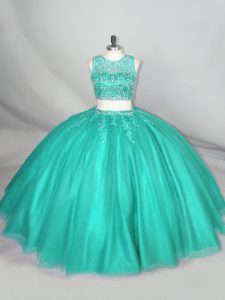 Chic Turquoise 15th Birthday Dress Sweet 16 and Quinceanera with Beading Scoop Sleeveless Zipper