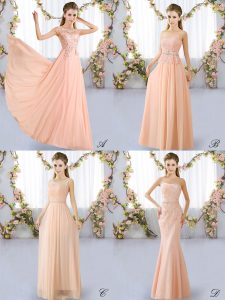Peach Sleeveless Chiffon Lace Up Damas Dress for Prom and Party