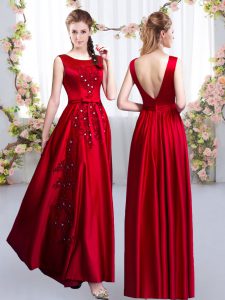Wonderful Red Sleeveless Beading and Appliques Floor Length Dama Dress