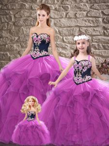 Luxury Purple Sleeveless Tulle Lace Up Quinceanera Gown for Sweet 16 and Quinceanera