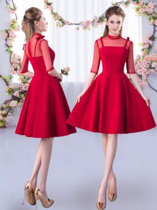 New Arrival Red High-neck Zipper Ruching Quinceanera Court Dresses Half Sleeves