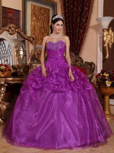 Big Discount Organza Purple Beaded Sweet Sixteen Dress 2014