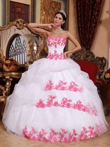 White Quinceanera Party Dress with Pink Appliques on Promotion