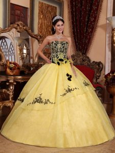 Yellow and Black Ball Gown Flowers Quinces Dresses in Mendoza