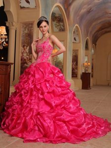 Red Spaghetti Straps Organza Embroidery Quinceanera Dress in Aachen
