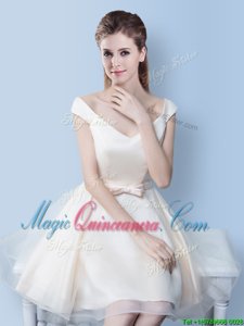 Wonderful White V-neck Lace Up Bowknot Quinceanera Court Dresses Cap Sleeves