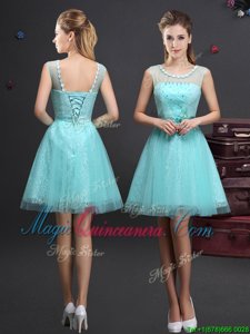 High Quality Scoop Mini Length A-line Sleeveless Aqua Blue Quinceanera Court of Honor Dress Lace Up