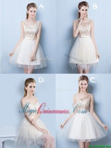 Delicate Square Sequins Mini Length A-line Sleeveless Champagne Court Dresses for Sweet 16 Lace Up