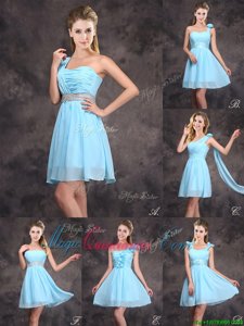 Flirting Sequins Sleeveless Zipper Quinceanera Court of Honor Dress Baby Blue Chiffon