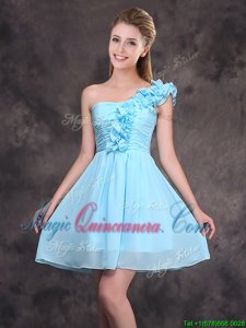 Enchanting One Shoulder Mini Length Empire Sleeveless Baby Blue Court Dresses for Sweet 16 Zipper