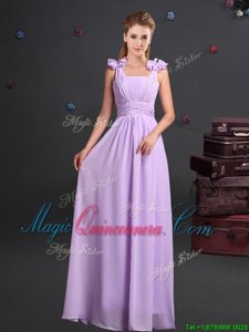 High Class Straps Straps Sleeveless Zipper Floor Length Ruching and Hand Made Flower Damas Dress