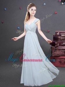 Fantastic Grey Empire One Shoulder Sleeveless Chiffon Floor Length Zipper Ruching Quinceanera Dama Dress