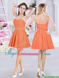 Super Orange Strapless Neckline Ruching Vestidos de Damas Sleeveless Zipper