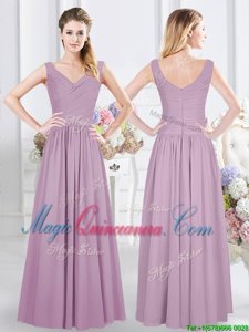 Lavender Neckline Ruching Quinceanera Court Dresses Sleeveless Zipper