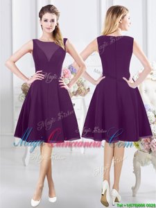 Empire Quinceanera Dama Dress Purple Bateau Chiffon Sleeveless Knee Length Zipper