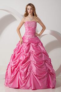 Strapless Rose Pink Beaded Appliques La Quinceanera Dresses Pick-ups