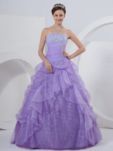 Lilac Quinceanera Dress with Ruffles in Organza and Shinning Fabric