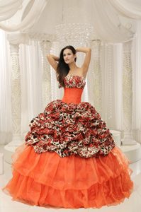 Beaded Organza Quinceanera Dress with Leopard Printed Material
