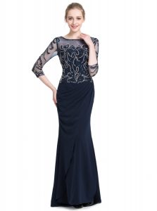 Chic Bateau 3 4 Length Sleeve Chiffon Homecoming Dress Beading and Appliques Zipper