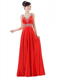 Decent Chiffon V-neck Sleeveless Zipper Beading Mother Of The Bride Dress in Red