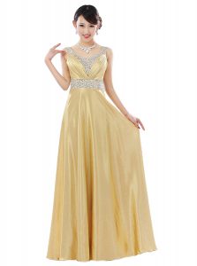 Eye-catching Gold Column/Sheath Beading Zipper Chiffon Sleeveless Floor Length