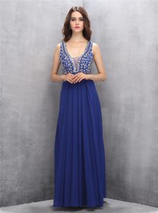 Floor Length Zipper Prom Dresses Royal Blue for Prom with Beading