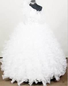 White Little Girl Pageant Dresses in Georgia with Ruffles and Beading