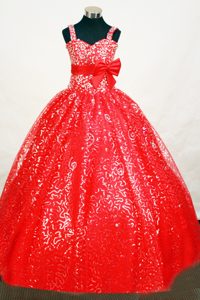 Sequin over Red Pageant Dress in California for Flower Girl with Belt