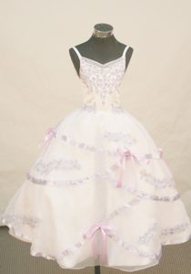 White Spaghetti Straps Flower Girl Pageant Dress Appliques Decorate