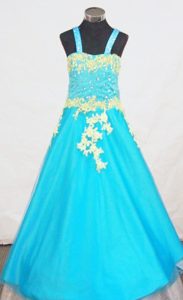 Cheap Appliques Strap Pageant Dress for Girls in Aqua Blue