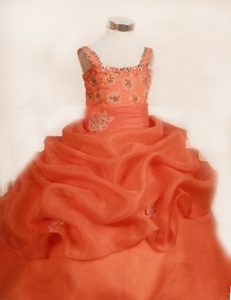 Appliques Straps Orange Pick-ups Little Girl Pageant Dress