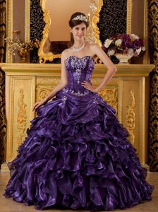 Purple Sweetheart Sweet 16 Dresses with Ruffles and Appliques